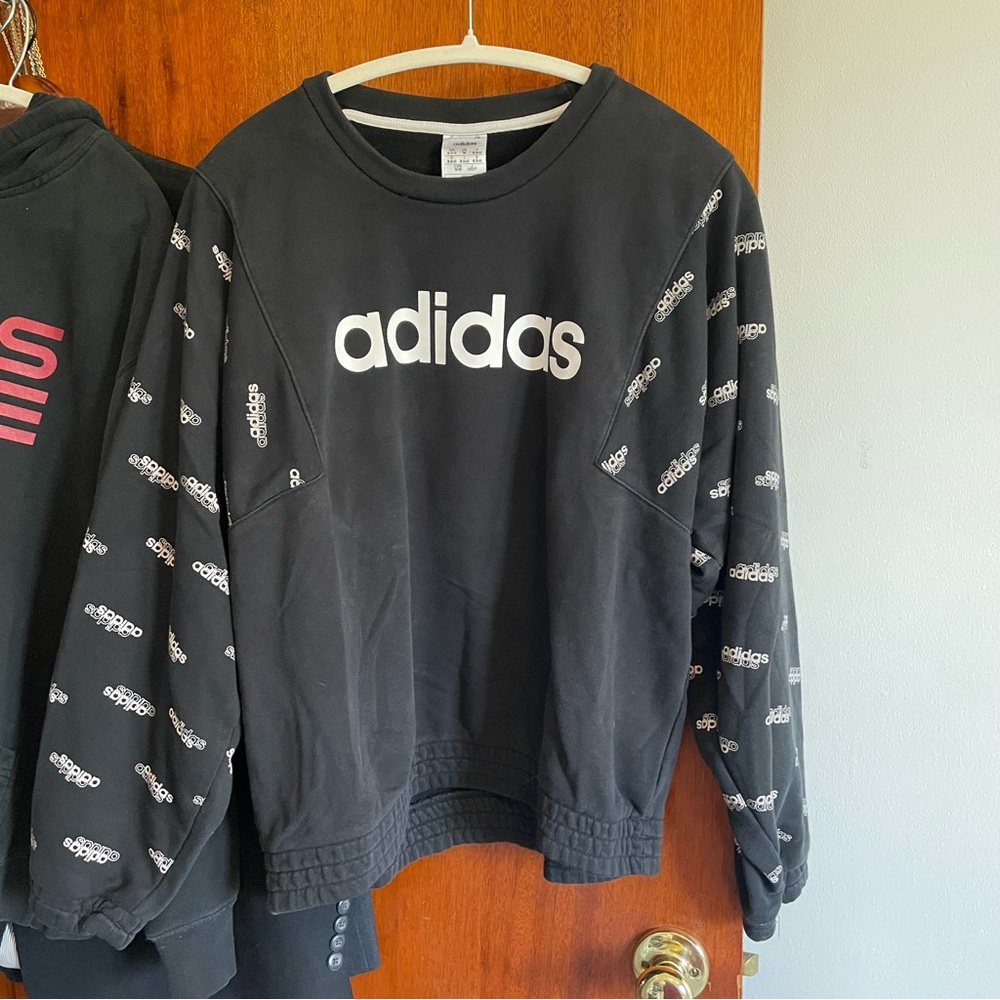 Adidas Black & White Logo Crewneck Long Sleeve Pullover Sweatshirt - Picture 3 of 3